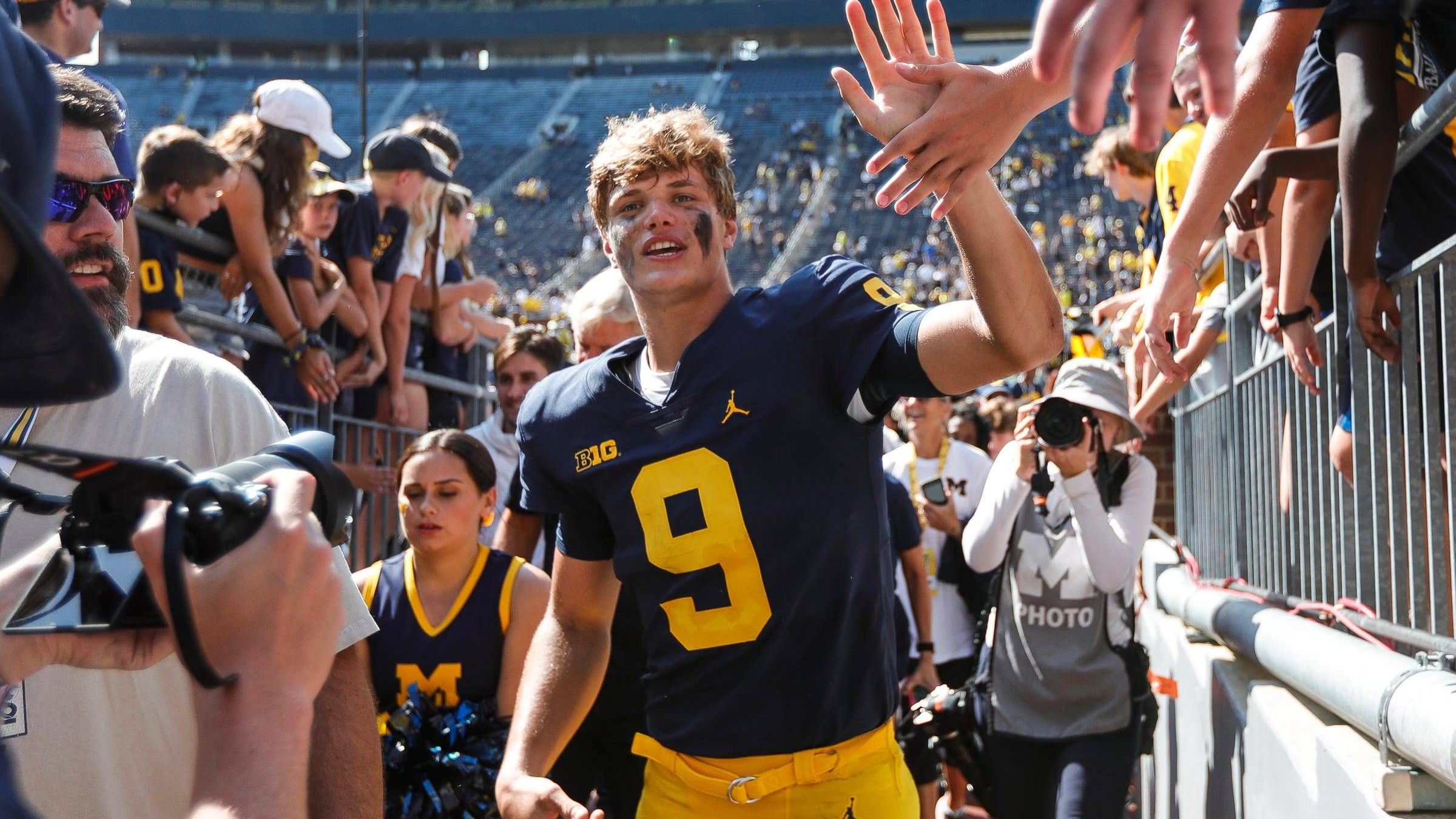 <strong>J.J. McCarthy</strong><br>Position: Quarterback<br>College: Michigan<br>Prognose: Mitte / Ende 1. Runde