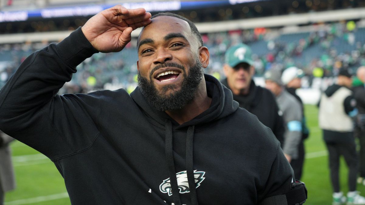 PHILADELPHIA, PA - DECEMBER 08: Philadelphia Eagles defensive end Brandon Graham (55) looks on during the game between the Philadelphia Eagles and the Carolina Panthers on December 08, 2024 at Linc...