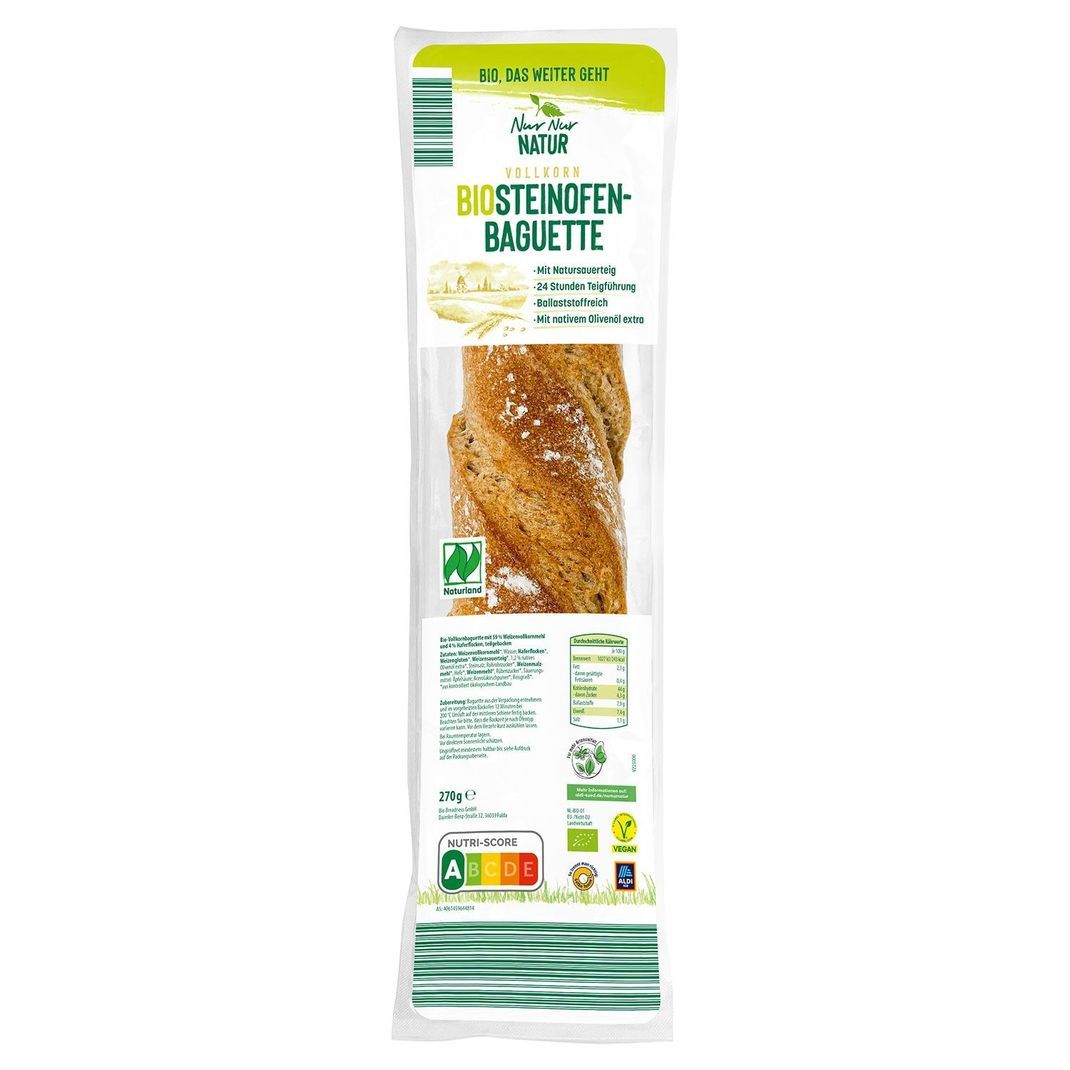 Das Produkt "Nur Nur Natur Bio Steinofenbaguette Vollkorn“, das ausschließlich bei Aldi Süd erhältlich ist, kann wegen eines Verpackungsfehlers möglicherweise Sesam enthalten.