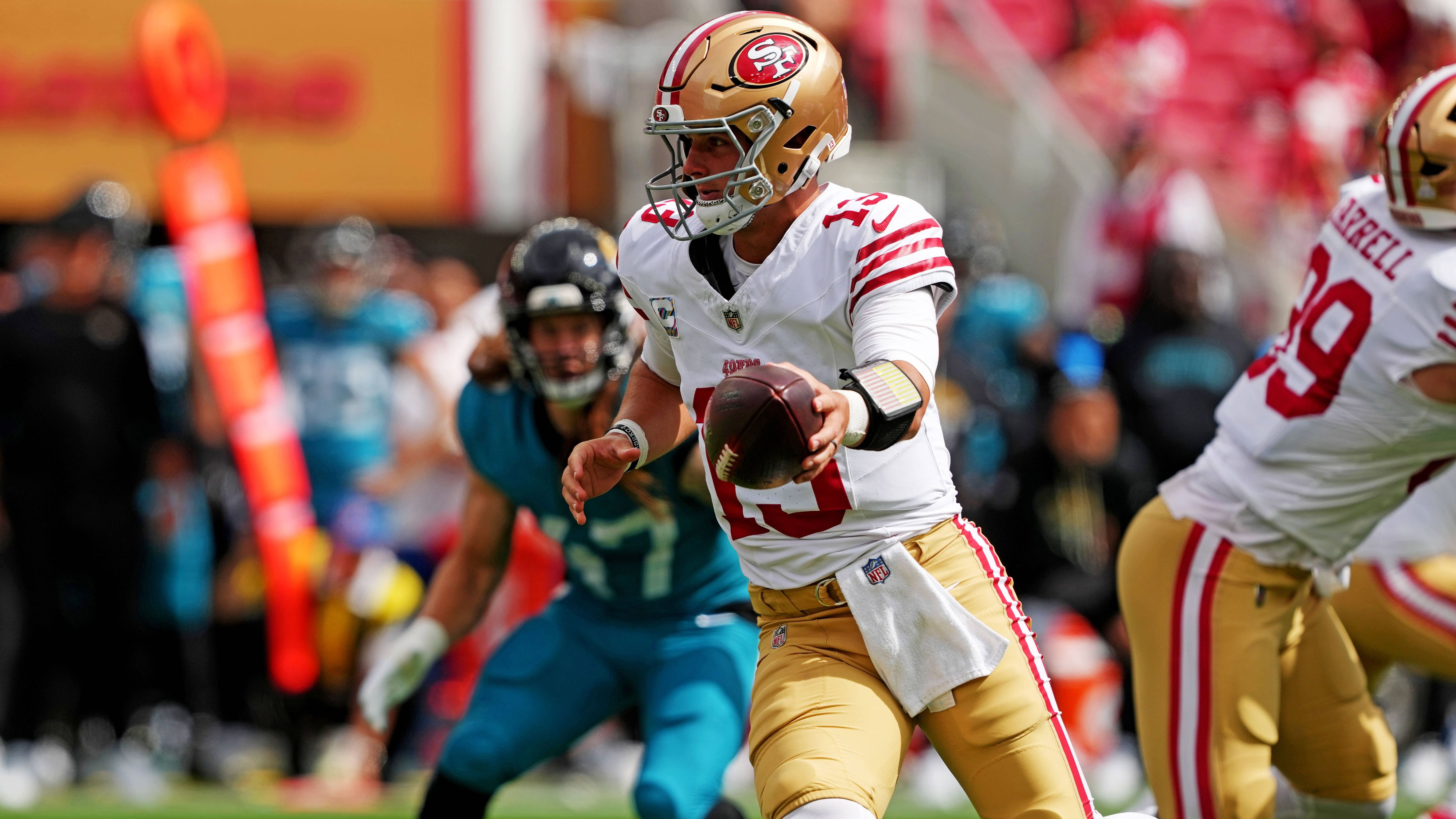 <em><strong>Brock Purdy (San Francisco 49ers)</strong><br>Die verletzungsgeplagten San Francisco 49ers können sich in Woche sieben wohl über die Rückkehr von Quarterback Brock Purdy freuen. Nach seiner Zehenverletzung nahm er am Mittwoch wieder am Training teil, wenn auch limitiert. Sein Einsatz gegen die Atlanta Falcons ist offen, aber nicht unwahrscheinlich, wenn es keine Rückschläge gibt.</em>