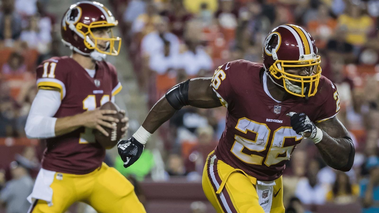
                <strong>Washington Redskins</strong><br>
                Quarterback (2): Alex Smith, Colt McCoyRunning Back (4): Adrian Peterson, Rob Kelley, Chris Thompson, Samaje PerineWide Receiver (6): Cam Sims, Trey Quinn, Paul Richardson Jr., Josh Doctson, Maurice Harris, Jamison CrowderTight End (3): Jordan Reed, Jeremy Sprinkle, Vernon DavisOffensive Line (9): Casey Dunn, Chase Roullier, Shawn Lauvao, Brandon Scherff, Tony Bergstrom, Geron Christian Sr., Trent Williams, Ty Nsekhe, Morgan MosesDefensive Line (6): Tim Settle, Daron Payne, Jonathan Allen, Matt Ioannidis, Ziggy Hood, Caleb BrantleyLinebacker (10): Josh Keyes, Shaun Dion Hamilton, Pernell McPhee, Preston Smith, Zach Vigil, Ryan Kerrigan, Ryan Anderson, Zach Brown, Mason Foster, Josh Harvey-ClemonsSecondary (10): Adonis Alexander, Danny Johnson, Greg Stroman, Josh Norman, Fabian Moreau, Quinton Dunbar, Troy Apke, Montae Nicholson, D.J. Swearinger Sr., Deshazor EverettSpecialists (3): Dustin Hopkins, Nick Sundberg, Tress Way
              
