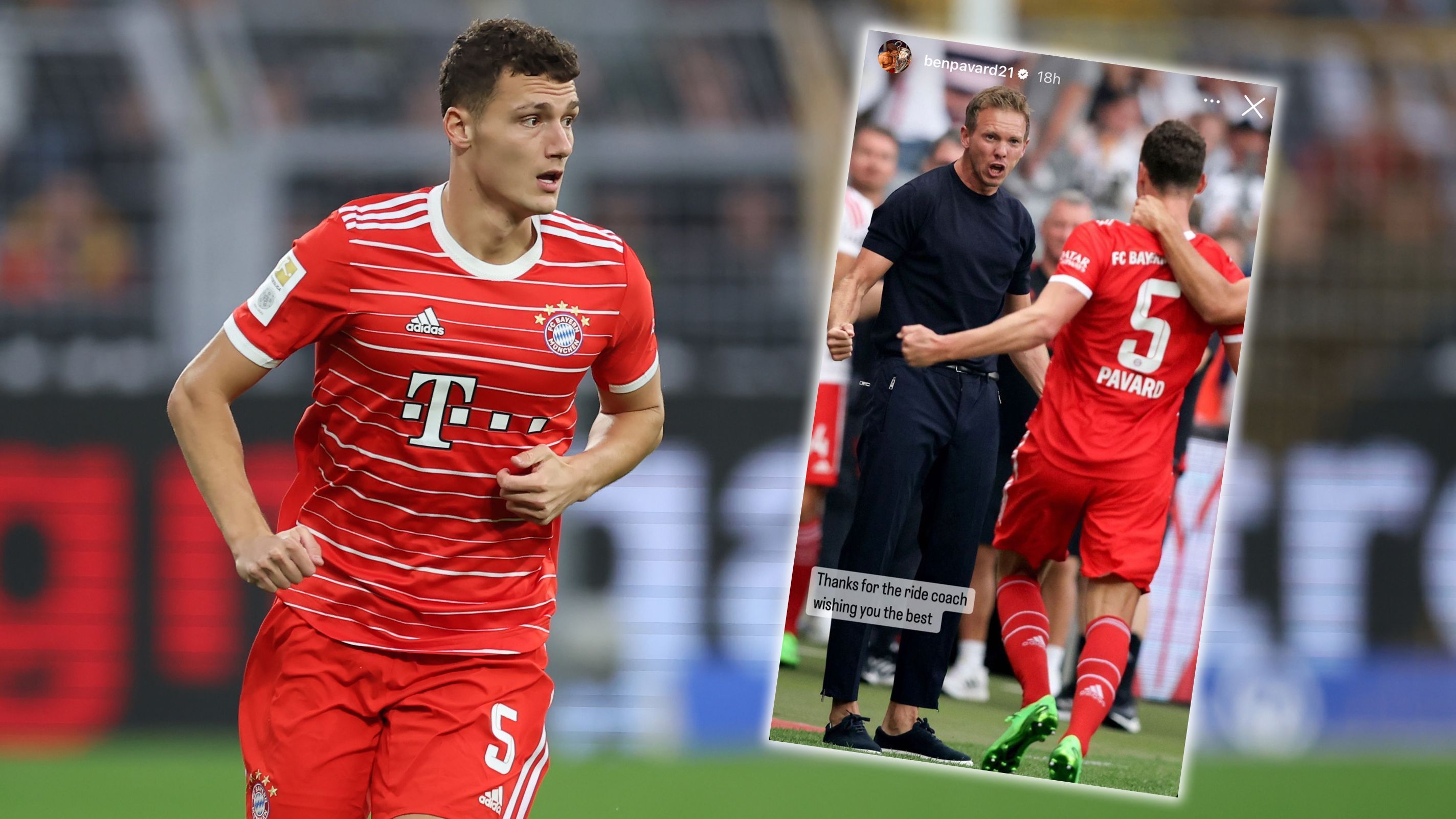 
                <strong>Benjamin Pavard wird emotional bei Nagelsmann-Aus: "Danke für die Reise, Coach!"</strong><br>
                Auch an Defensivspieler Benjamin Pavard ging der unerwartete Trainerwechsel von Nagelsmann zu Thomas Tuchel nicht spurlos vorbei. Auf Instagram postete der 26-Jährige ein gemeinsames Jubelbild und schrieb dazu: "Danke für die gemeinsame Reise, Coach! Ich wünsche dir nur das Beste!"
              