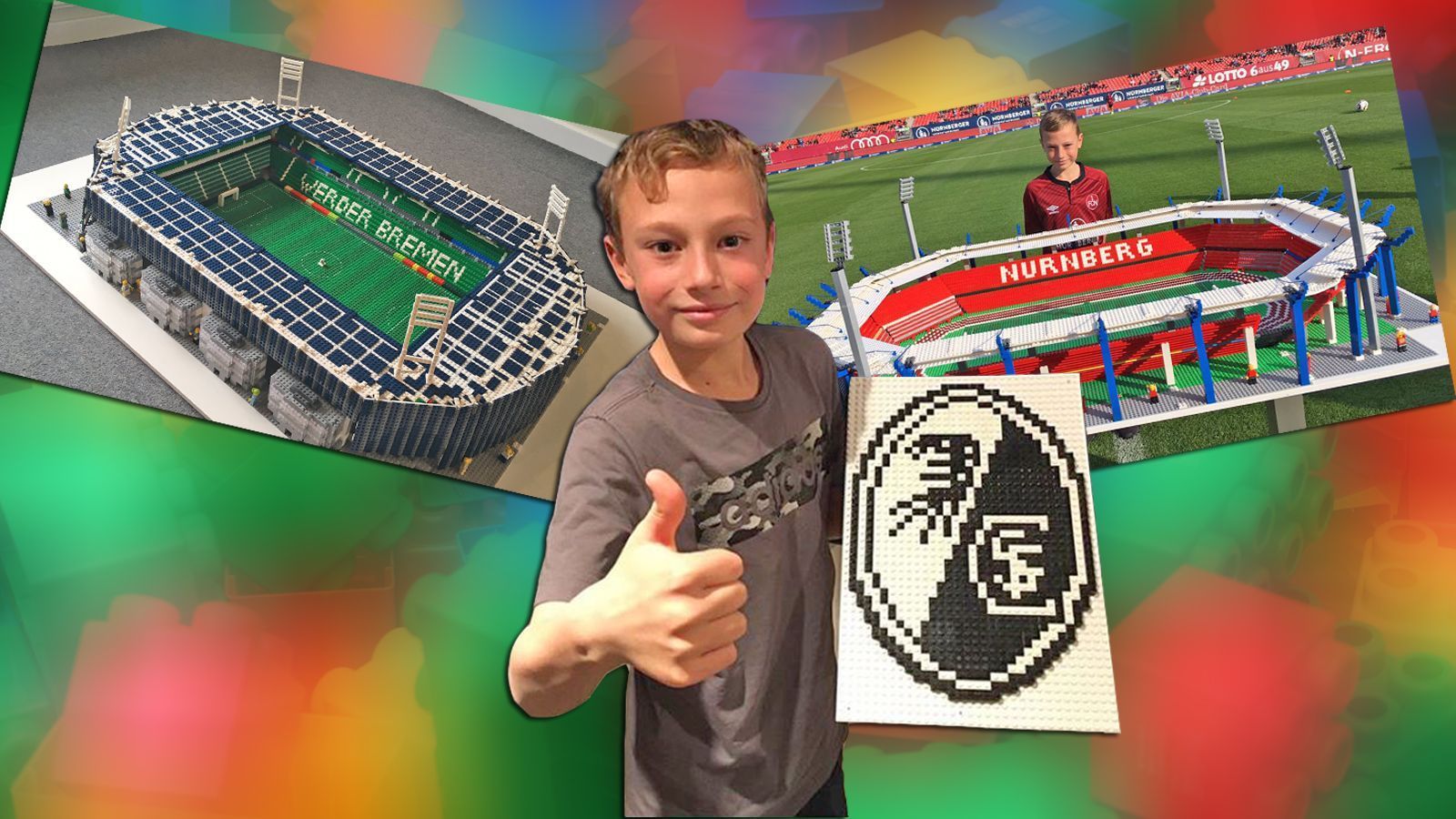 
                <strong>Zwölfjähriger Engländer baut Bundesliga-Stadien aus Lego</strong><br>
                Die meisten Kinder mögen das Bauen mit Lego-Steinen. Der Großteil dieser Kinder verfolgt sehr wahrscheinlich auch regelmäßig das Geschehen in der Fußball-Welt. Und dann gibt es noch Joe Bryant, zwölf Jahre alt und aus Crawley in England. Er liebt Lego und Fußball. Und er ist großer Fan der Bundesliga. Seit mehreren Jahren verbindet er seine Leidenschaften und baut Bundesliga-Stadien aus den Bausteinen nach. Die Ergebnisse sind beeindruckend!
              