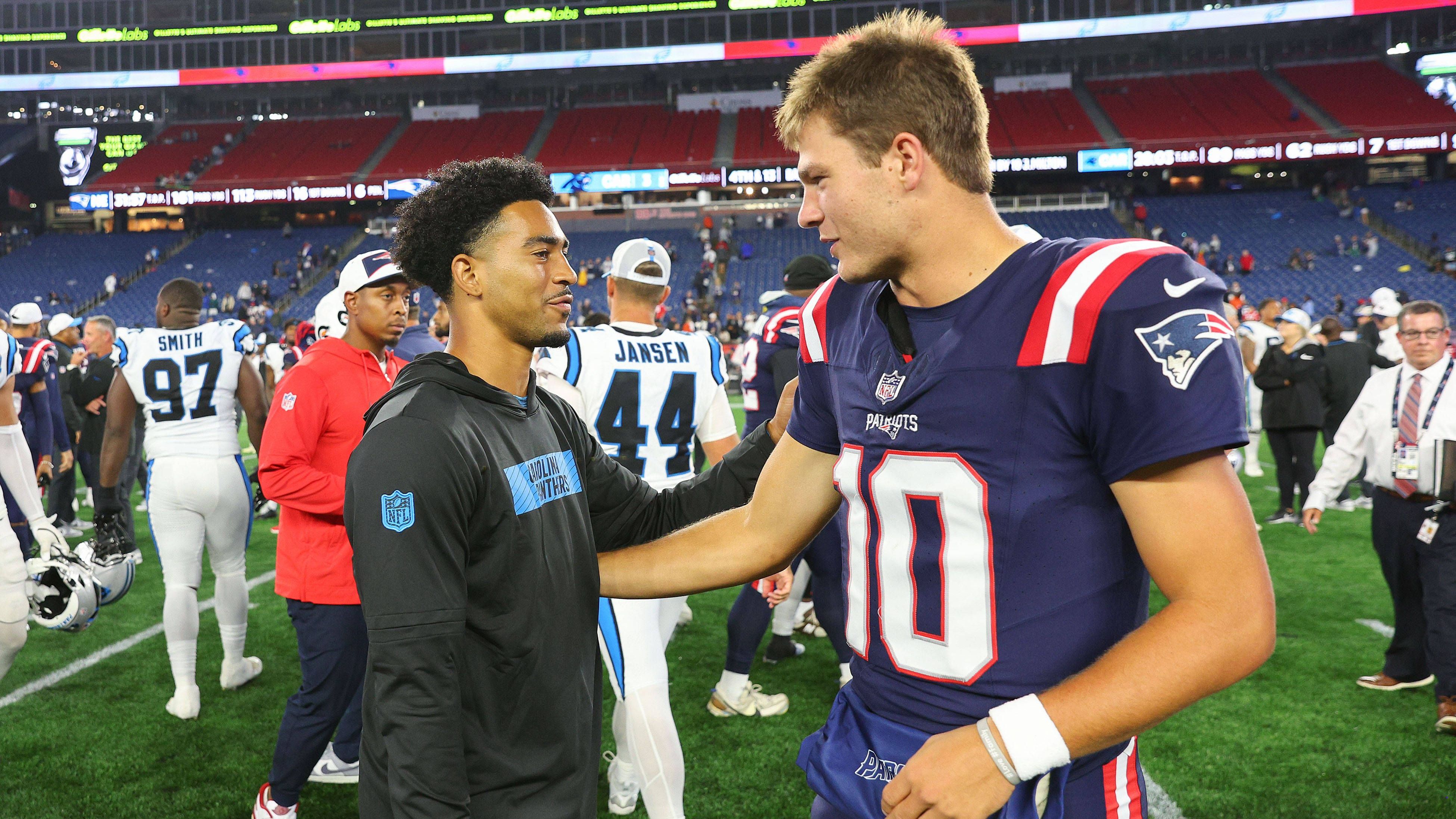 <strong>Carolina Panthers at New England Patriots 23:13</strong><br>Nach dem überraschenden Shutout-Sieg der Panthers gegen die Atlanta Falcons legen sie in New England direkt nach und feiern den nächsten Erfolg. Carolina-Quarterback Bryce Young zeigt eindrucksvoll, warum er 2023 an erster Stelle gedraftet wurde. Das Team von Head Coach Mike Vrabel hingegen muss dringend Lösungen finden, um die Saison zu retten – vor allem die Probleme mit unnötigen Penaltys gilt es für die Patriots in den Griff zu bekommen.
