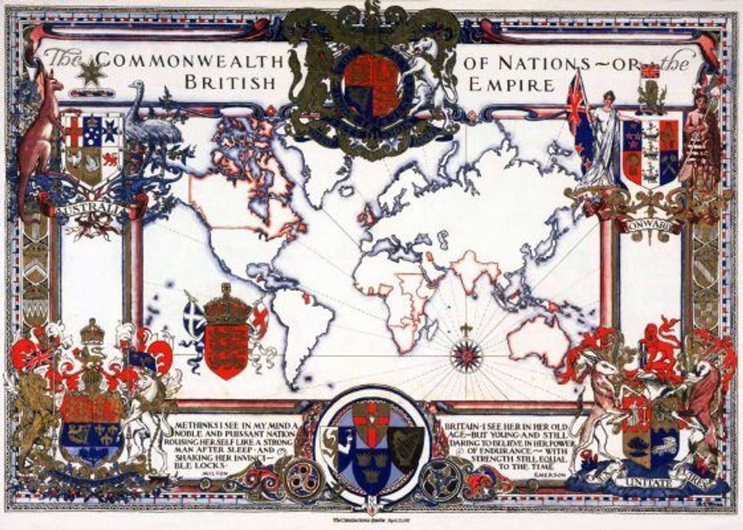 Hier siehst du eine historische Karte des British Empire beziehungsweise des Commonwealth.