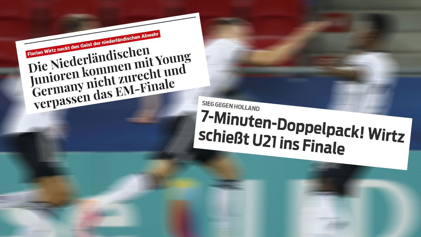 
                <strong>Pressestimmen zum Finaleinzug der deutschen U21</strong><br>
                Nach dem 2:1-Erfolg der deutschen U21 über die Niederlande und dem damit verbundenen Finaleinzug bei der EM wird die Mannschaft von Trainer Stefan Kuntz in den Medien für ihre Leistung gefeiert. ran hat Pressestimmen aus den Niederlanden, Portugal und Deutschland zusammengestellt.
              