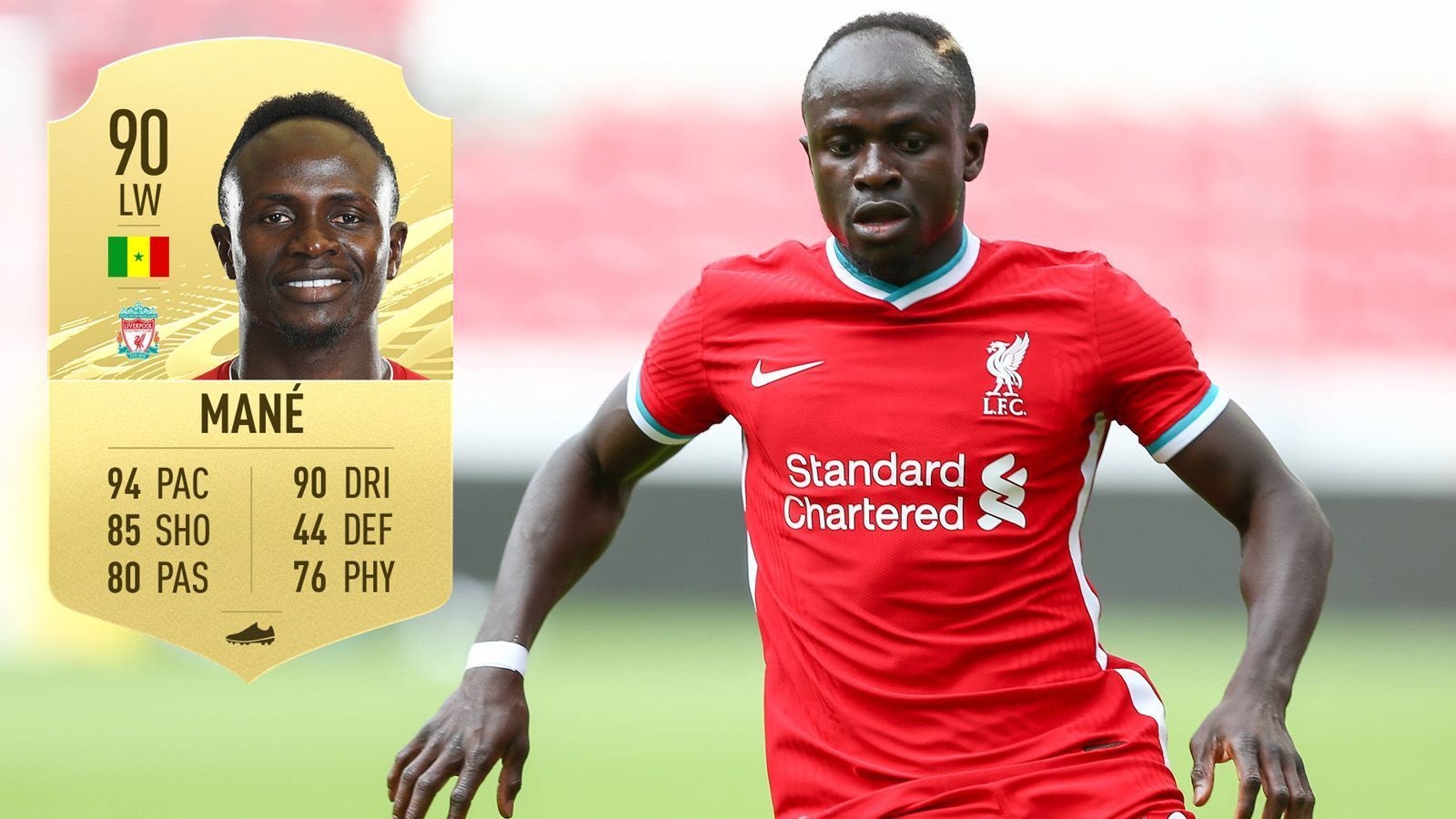 
                <strong>Sadio Mane (FC Liverpool/ Senegal)</strong><br>
                 - Tempo-Wert: 94 - Gesamtbewertung:  90 - Position: Linker Flügel
              