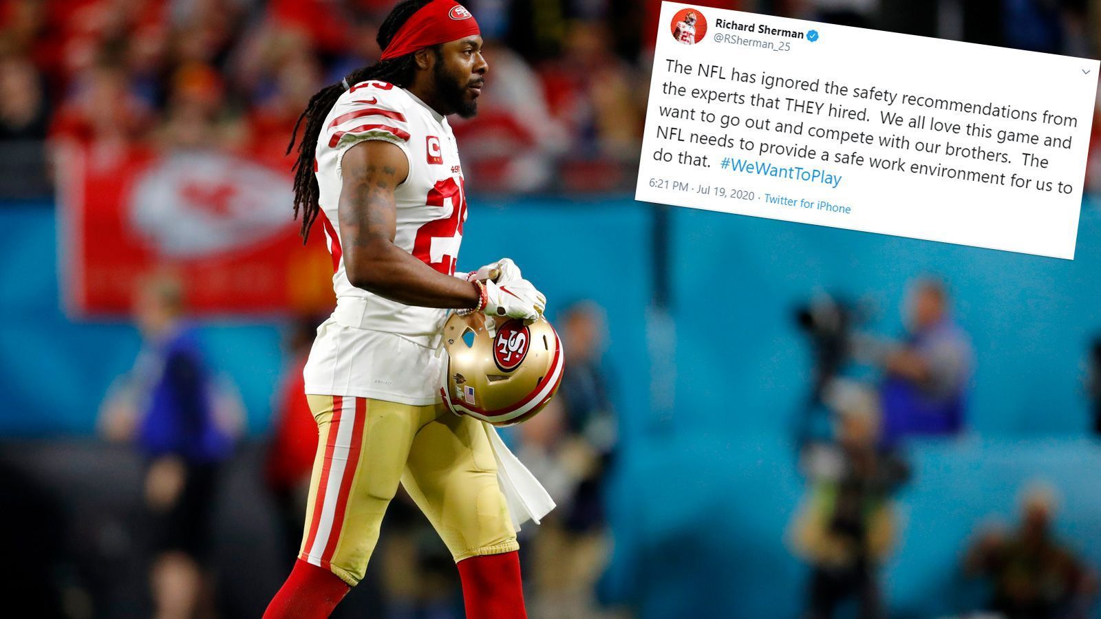 
                <strong>Richard Sherman (San Francisco 49ers)</strong><br>
                "Die NFL hat die Sicherheitsempfehlungen der Experten ignoriert, die sie selbst dafür bezahlt hat. Wir alle lieben dieses Spiel und wollen rausgehen und uns mit unseren Brüdern messen. Dafür muss die NFL allerdings sichere Arbeitsbedingungen schaffen."
              