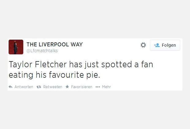 
                <strong>Lieblingskuchen</strong><br>
                "Taylor-Fletcher hat gerade einen Fan entdeckt, der seinen Lieblingskuchen isst."
              