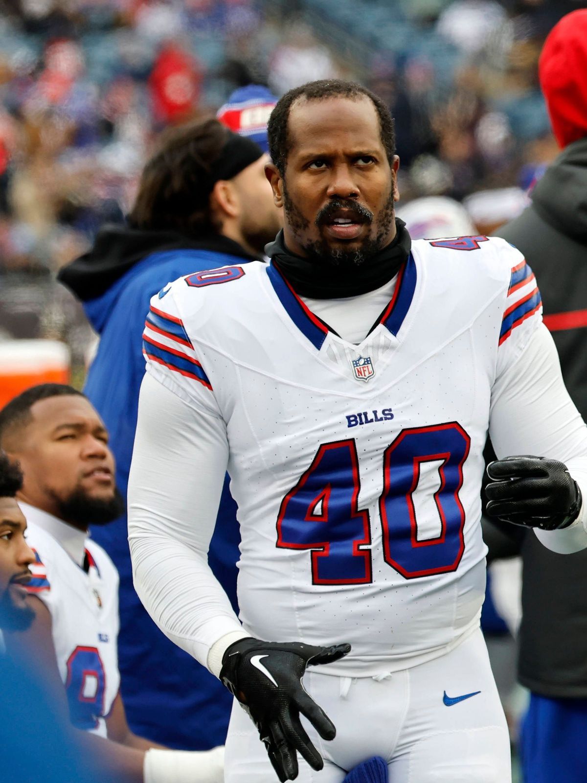 FOXBOROUGH, MA - JANUARY 05: Buffalo Bills linebacker Von Miller (40) during a game between the New England Patriots and the Buffalo Bills on January 5, 2025, at Gillette Stadium in Foxborough, Mas...