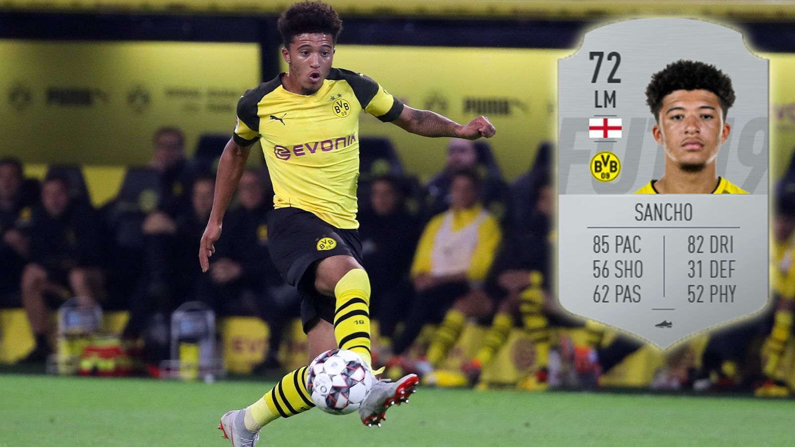 
                <strong>Jadon Sancho</strong><br>
                Verein: Borussia DortmundGesamtstärke: 72
              