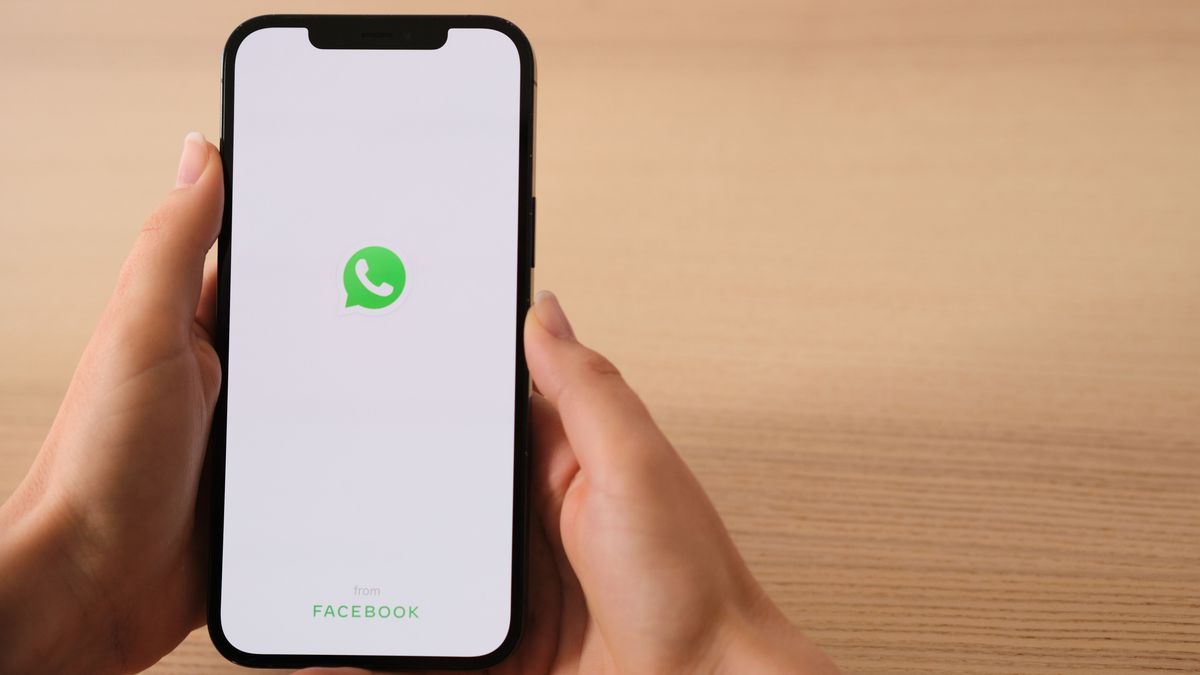 Hand holds smartphone with WhatsApp app logo on November 4, 2021 in Sofia, Bulgaria.