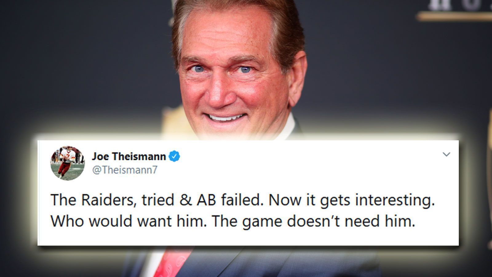 
                <strong>Joe Theismann</strong><br>
                Quarterback der Washington Redskins von 1974 bis 1985, Fernsehmoderator: "Die Raiders haben es probiert, AB hat es verdorben. Jetzt wird es interessant. Wer will ihn? Der Football braucht ihn nicht."
              