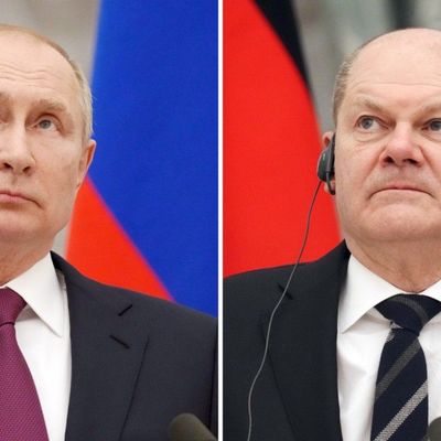 Zusammenschnitt von Wladimir Putin und Olaf Scholz