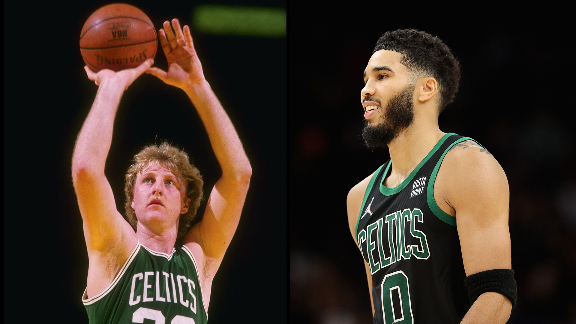 <strong>Boston Celtics: Larry Bird (l.) &amp; Jayson Tatum</strong><br>Punkte: 60<br>Jahr und Gegner: 1985 vs. Atlanta Hawks (Bird), 2021 vs. San Antonio Spurs (Tatum)