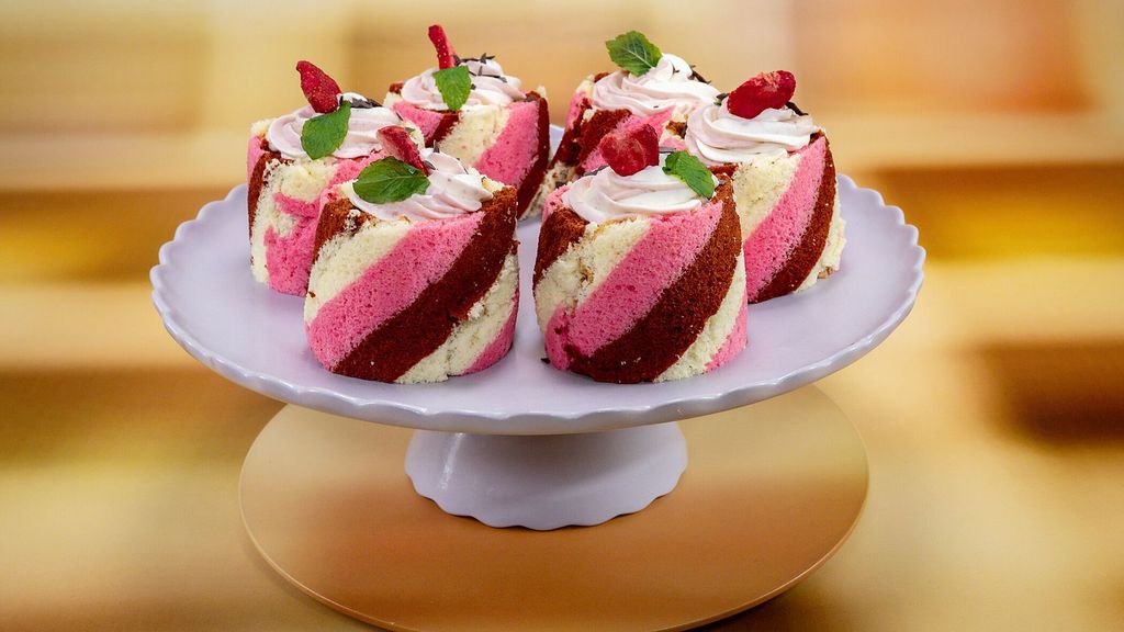 Gestreifter Biskuit mit Erdbeer-Joghurt-Creme. Rezept aus &amp;quot;Das große ...