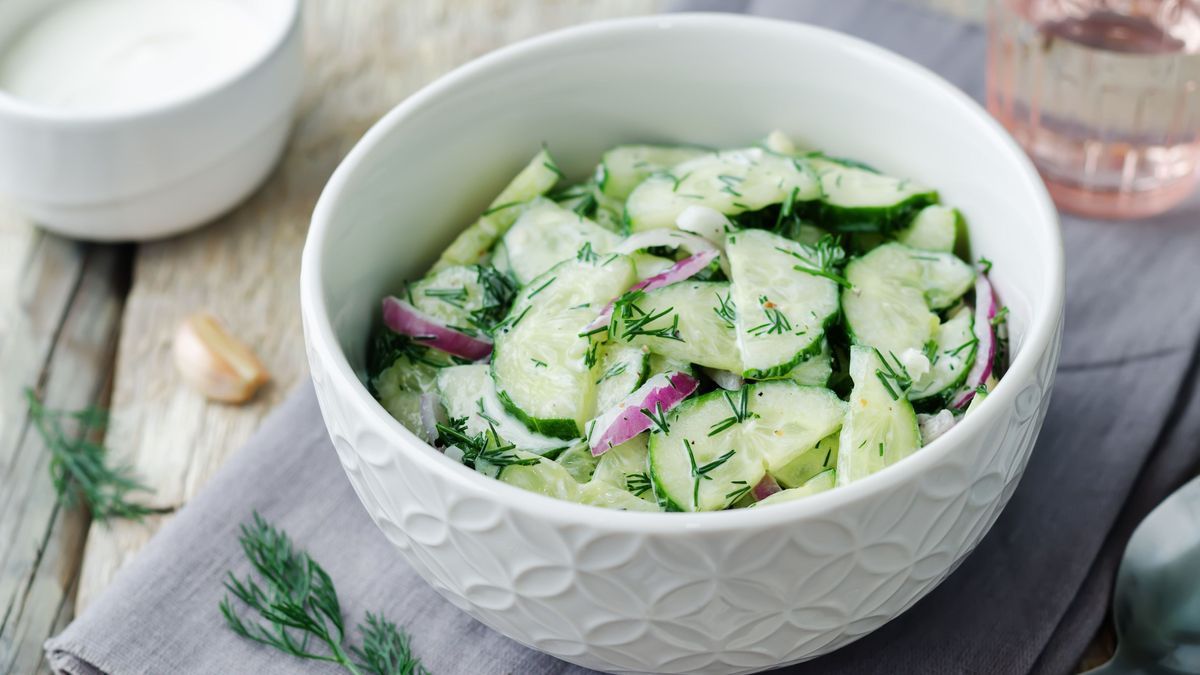 Greek yogurt red onion cucumber salad