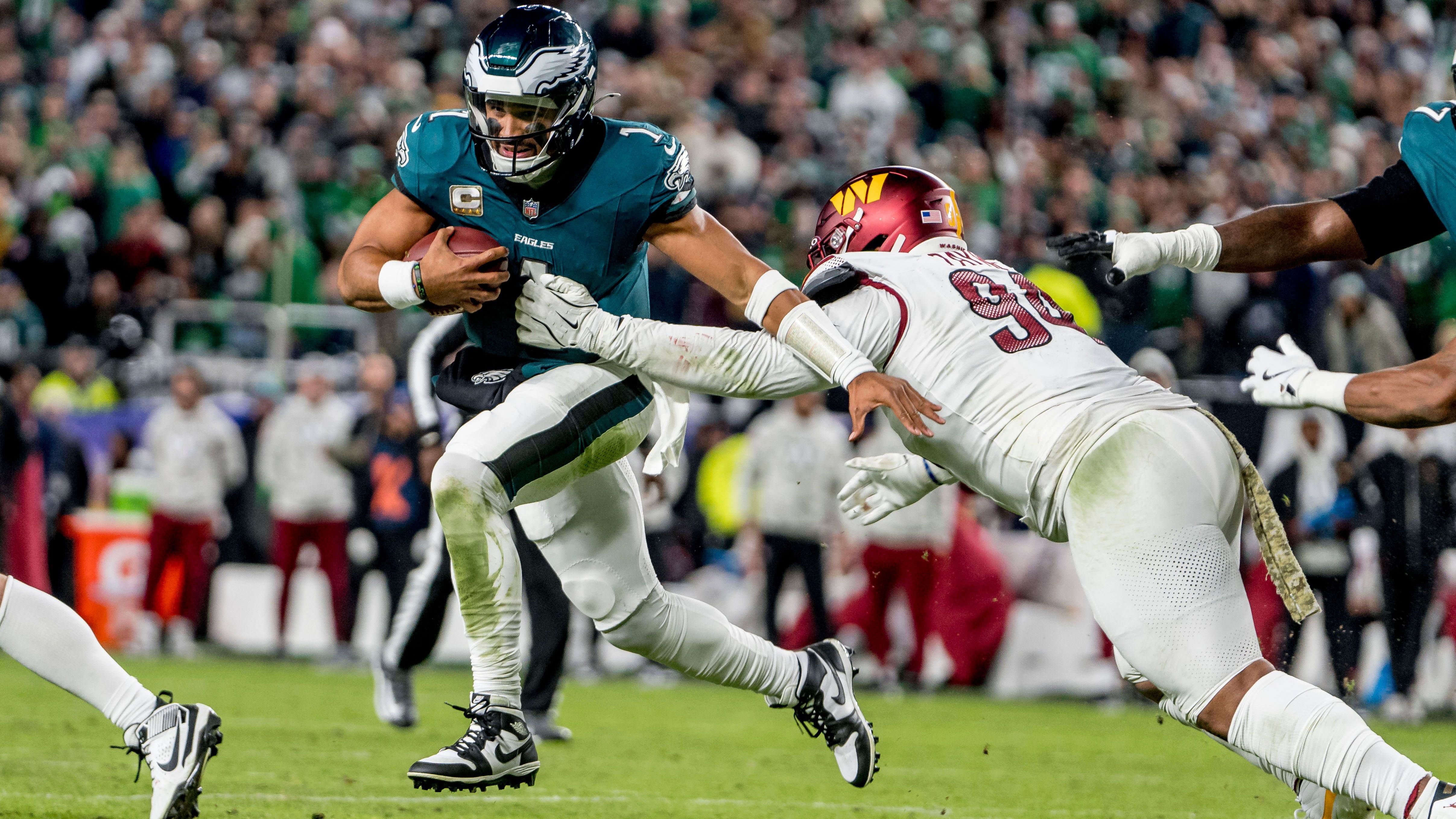 <strong>Platz 4 (geteilt): Jalen Hurts</strong><br>Team: Philadelphia Eagles<br>Anzahl der Spiele: 10<br>Sacks: 28