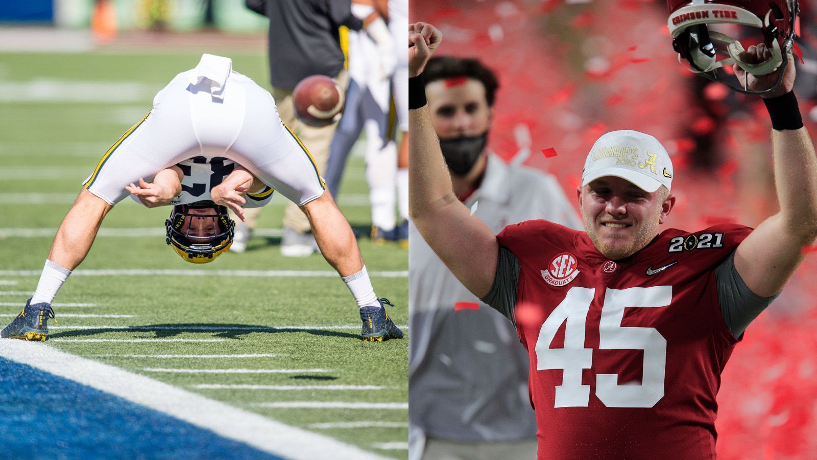 
                <strong>Top 12: Die fettesten Verträge der Long Snapper</strong><br>
                Long Snapper stehen offenbar hoch im Kurs. In Thomas Fletcher (Carolina Panthers, Foto rechts) und Camaron Cheeseman (Washington Football Team, links) wurden beim NFL Draft 2021 gleich zwei Spieler dieser Positionsgruppe gepickt. Dadurch haben sie einen hochdotierten Vierjahres-Vertrag sicher und zählen direkt zu den Top-Verdienern. ran.de nennt die zwölf Long Snapper mit den höchsten Vertrags-Gesamtvolumen (Quelle: Spotrac).
              