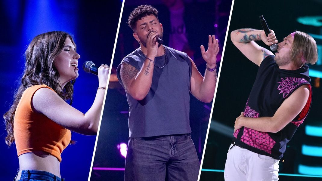 "The Voice of Germany" 2024: Performen bei den Blind Auditions in Folge 3: Kathrin German, Pino Severino, Chris Chalmer (v.l.n.r.)