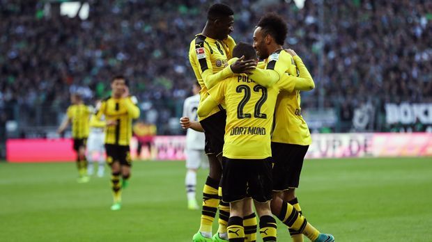 
                <strong>Platz 5 - Borussia Dortmund</strong><br>
                Platz 5 - Borussia DortmundTore gesamt: Unterschiedliche Torschützen: Bester Torschütze: Pierre-Emerick Aubameyang (27 Treffer)
              