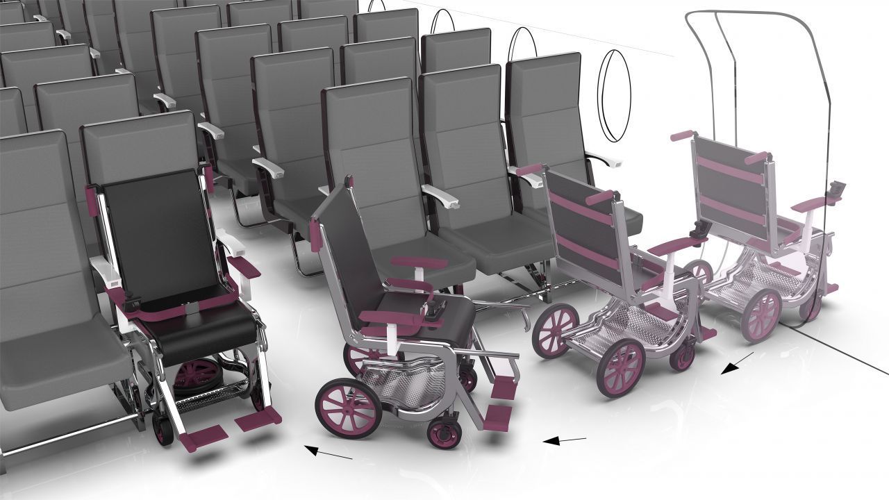 Auch an mobilitäts-eingeschränkte Passagiere wird gedacht. Dank des Konzepts der irischen Designerin Ciara Crawford könnten es Rollstuhlfahrer:innen zukünftiger einfacher haben, wenn sie mit dem Flugzeug reisen.