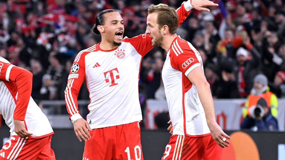 KANE Harry Team FC Bayern Muenchen jubelt mit SANE Leroy nach seinem Tor UEFA Championsleague Saison 2023 - 2024 Achtelfinale Spiel FC Bayern Muenchen - Lazio Rom am 05.03.2024 in Muenchen DFL REGU...