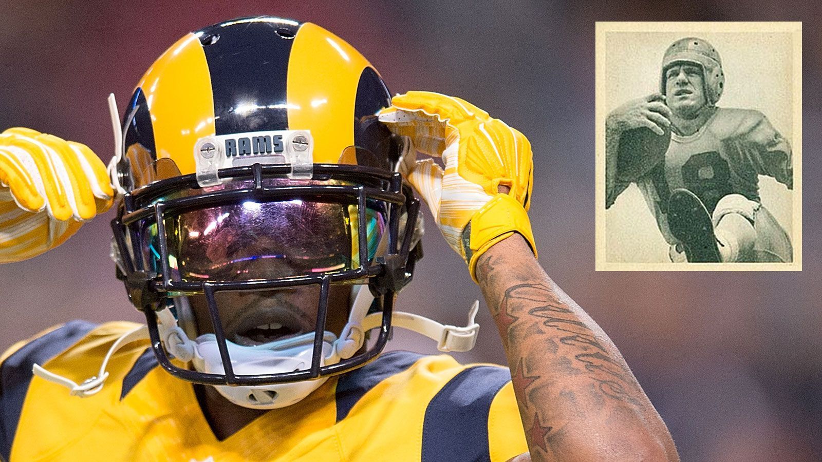 
                <strong>Eine Idee für die Ewigkeit</strong><br>
                Helm-Logos sind in der NFL heute gang und gäbe. Alle Teams haben eines (alle bis auf die Cleveland Browns, aber die Browns sind ja eh komisch). Das war nicht immer so. Bis 1948 waren Helm-Logos nicht existent. Dann kam Fred Gehrke, Defensive Back der Rams, und malte auf die Helme seines Teams Hörner, der Legende nach, um die Moral seiner Kameraden beim Footballspielen zu erhöhen. Die Hörner haben bis heute Bestand, und auch die Idee mit dem bepinselten Kopfschutz hat sich durchgesetzt. Die Helm-Logos verleihen der National Football League seit nunmehr 74 Jahren etwas mehr Farbe und Gesicht. Und das alles dank Fred Gehrke und den Rams. Echte Trendsetter.
              