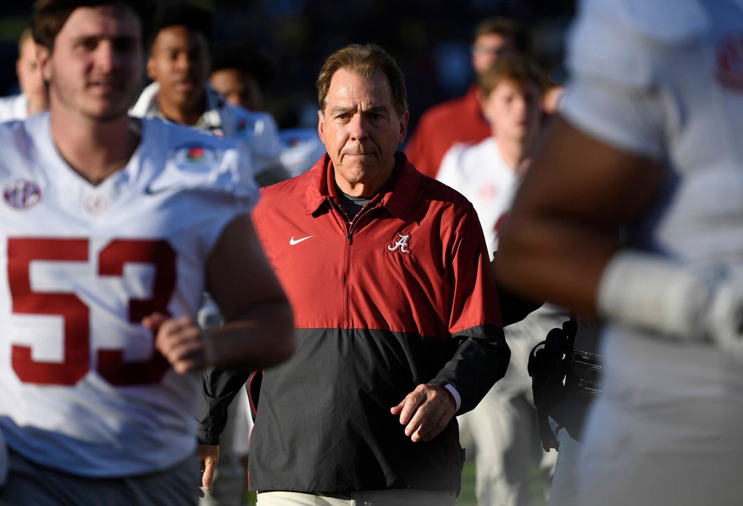 Alabama Crimson Tide head coach Nick Saban leaves the field after the first half against the Alabama Crimson Tide in the 2024 Rose Bowl NCAA, College League, USA football game at the Rose Bowl in Pasadena, California on Monday, January 1, 2024. PUBLICATIONxINxGERxSUIxAUTxHUNxONLY PAS20240101520 JONxSOOHOO