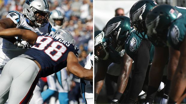 
                <strong>Defensive Line</strong><br>
                Die D-Line der Pats kommt auf 42 Sacks und ließ 1836 Rushing Yards zu. Zum Vergleich: Die Eagles schafften 38 Sacks und ließen 1267 Rushing Yards zu, der Spitzenwert der Regular Season. Bei den Rushing Yards pro Spiel haben die Eagles (79,2 zu 114,8) die Nase vorne. Esumes Urteil:  "Philadelphia ist hier besser aufgestellt, hat vor allem mehr Tiefe im Kader im Vergleich zu den Patriots." Fazit: Eine Waffe der Eagles auf dem Weg zum großen Spiel war die D-Line. Punkt für die Eagles, der Underdog gleicht aus. 2,5:2,5.
              