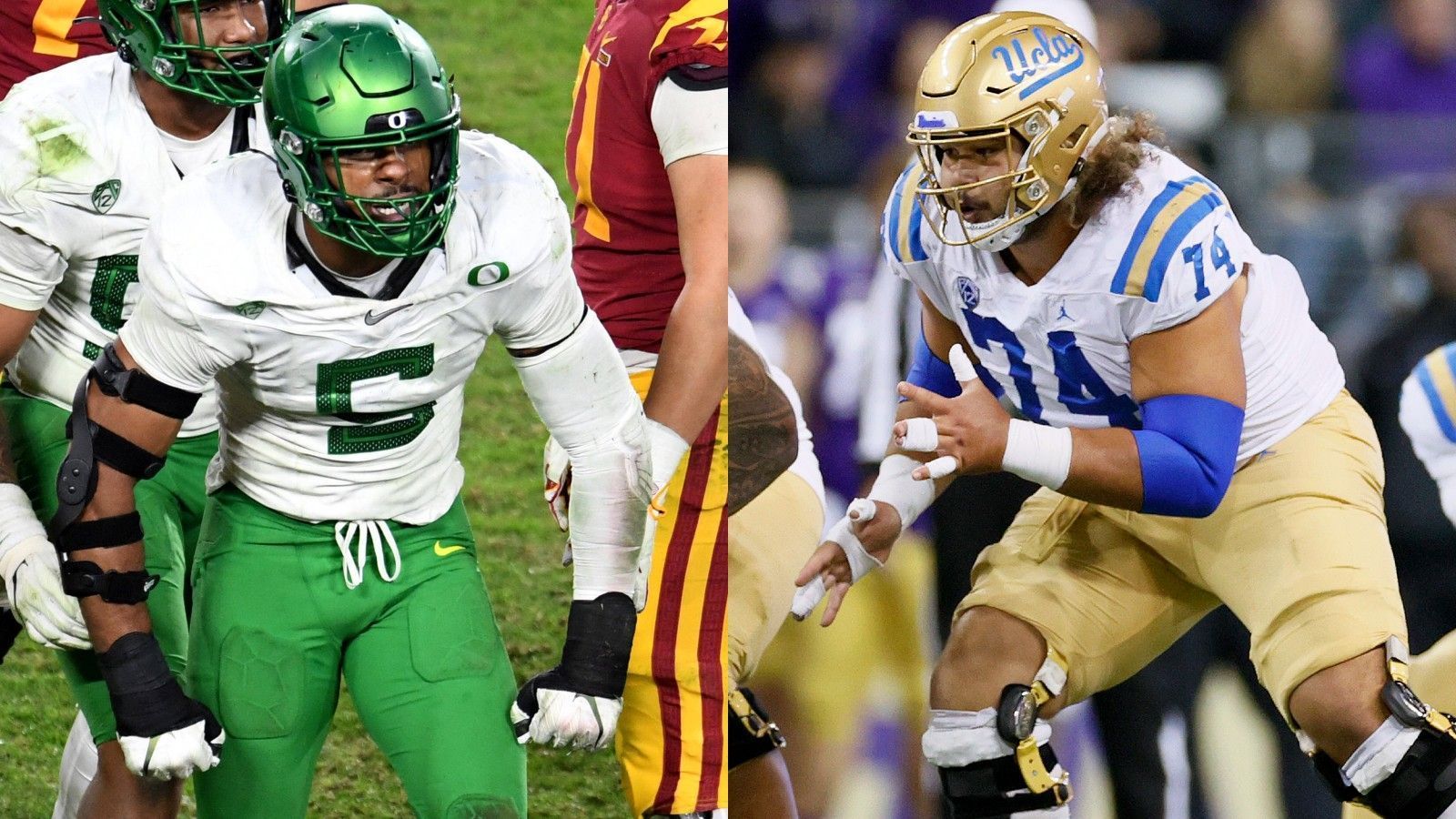 
                <strong>Kayvon Thibodeaux vs. Sean Rhyan</strong><br>
                Dass beim College Football die NFL-Stars von morgen gezeigt werden, ist allgemein bekannt. Am Samstag gibt es bei der Begegnung zwischen den UCLA Bruins und den Oregon Ducks (ab 21:30 Uhr live und exklusiv auf ran.de) aber den möglichen Nummer-1-Pick des kommenden Draft zu sehen: Defensive End Kayvon Thibodeaux will sein Können dann nämlich gegen Offensive Tackle Sean Rhyan unter Beweis stellen. Das Duell der beiden könnte zu DEM entscheidenden Matchup der Partie werden. ran stellt euch die beiden Sportler vor.
              