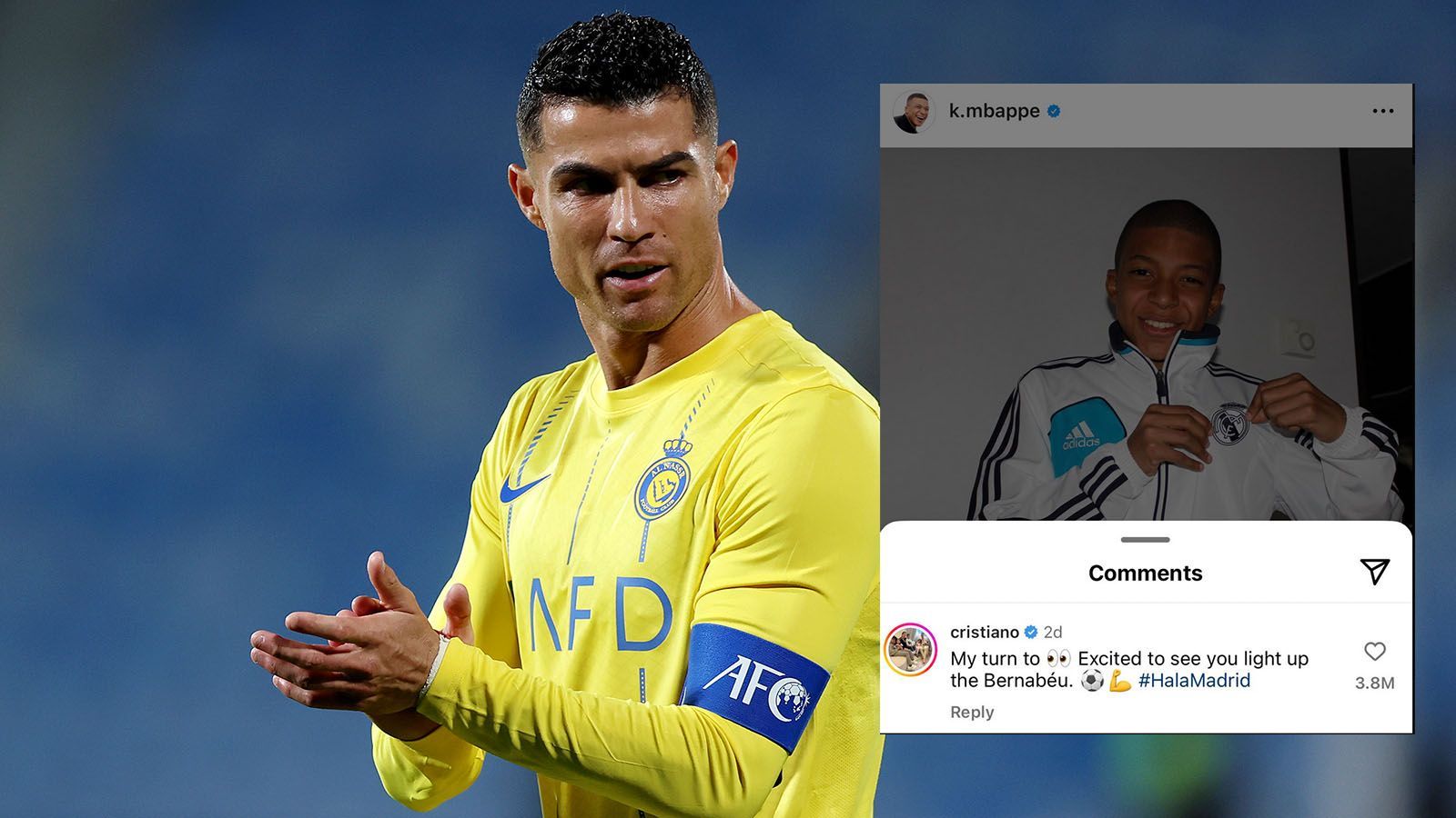 <strong>Ronaldos Kommentar bricht "Like-Rekord" auf Instagram</strong><br>Nachdem der Transfer Mbappes zu Real in trockenen Tüchern ist, kocht das Netz über. Auch Cristiano Ronaldo scheint erfreut, den Franzosen bei seinem Ex-Klub zu sehen. Unter Mbappes Post schrieb er: "Nun schau ich dir zu! Ich bin gespannt, wie du das Bernabeu zum Leuchten bringst." Der Kommentar ist mit fast 4,8 Millionen Likes (6. Juni, weiter steigend) der am häufigsten gelikte Insta-Kommentar.