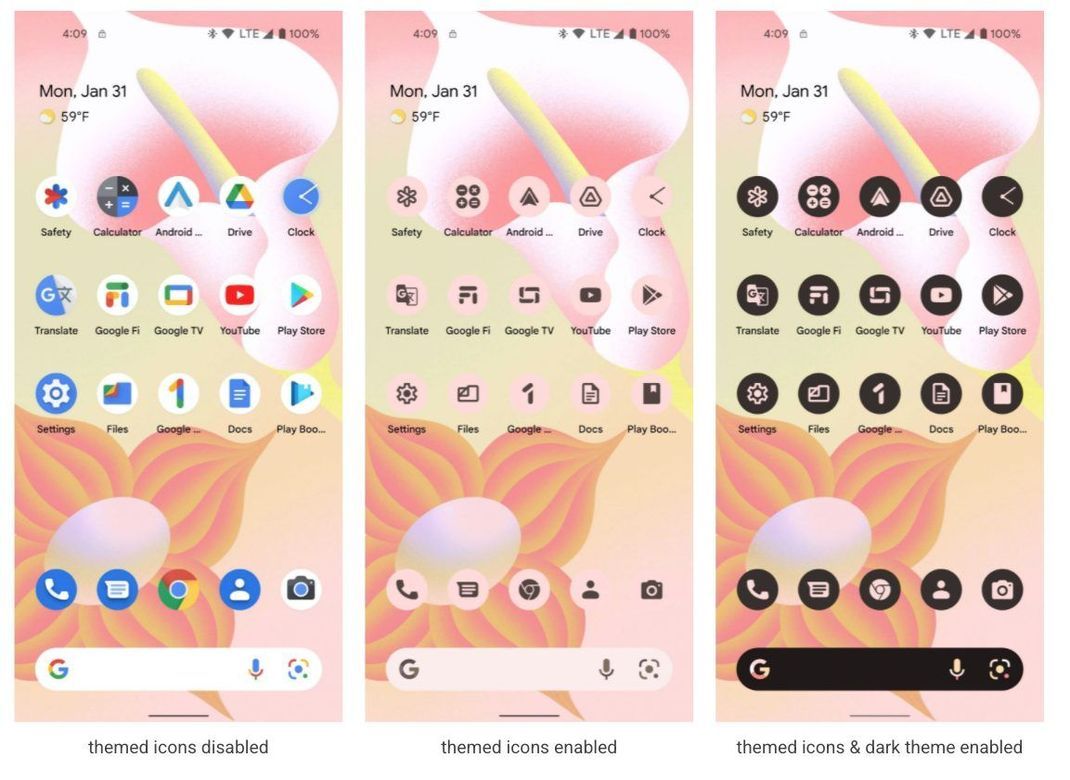 Android 13 ermöglicht verschiedene Icon-Designs für alle Apps. 