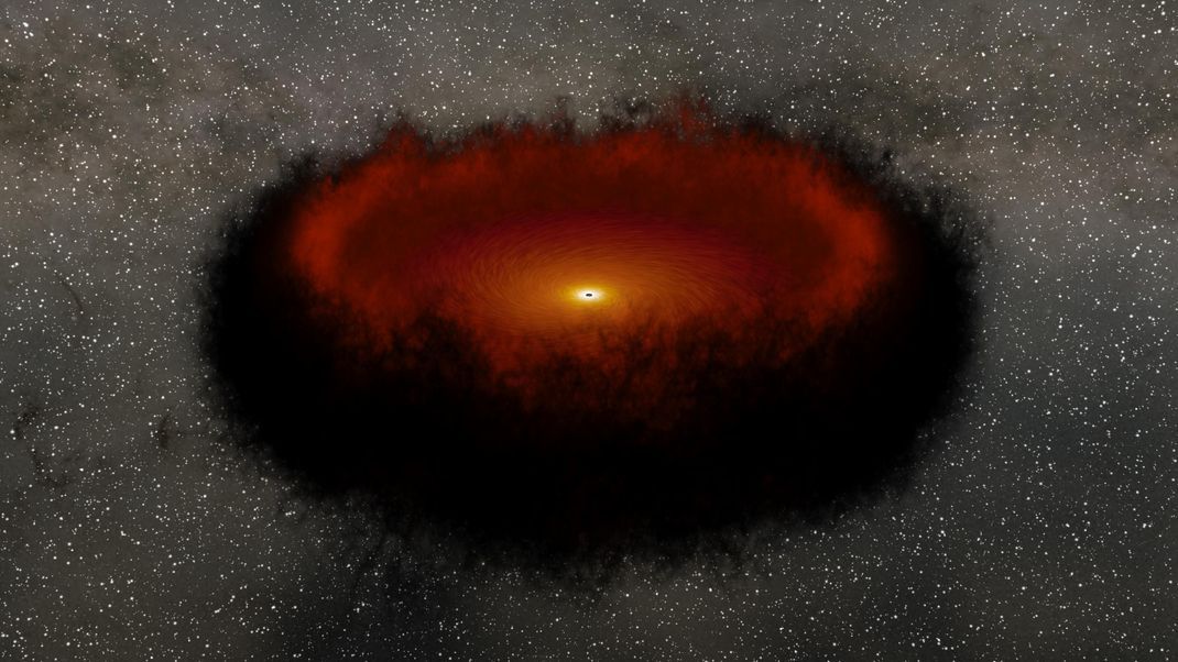 Schwarzes Loch mit Akkretionsscheibe in künstlerischer Darstellung