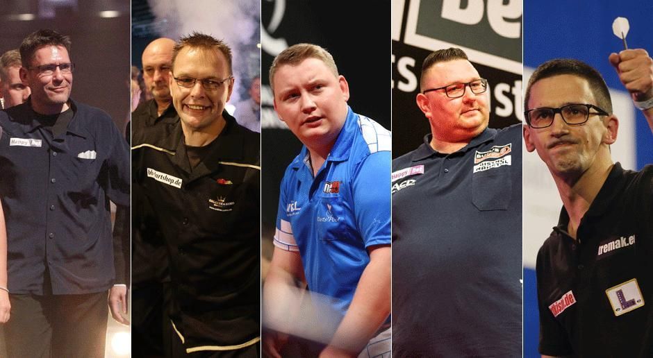 
                <strong>Weiteres Teilnehmerfeld</strong><br>
                Neben den großen Superstars haben sich mehrere deutschsprachige Spieler über die "Target Superleague Darts Germany" qualifiziert. Maik Langendorf, Stefan Stoyke, Martin Schindler, Dragutin Horvat, Robert Marijanovic (v.l.n.r.) und Kevin Münch (kein Bild) komplettieren das Teilnehmerfeld in Düsseldorf. Horvat, Marijanovic und Münch waren immerhin auch schon einmal WM-Teilnehmer.
              