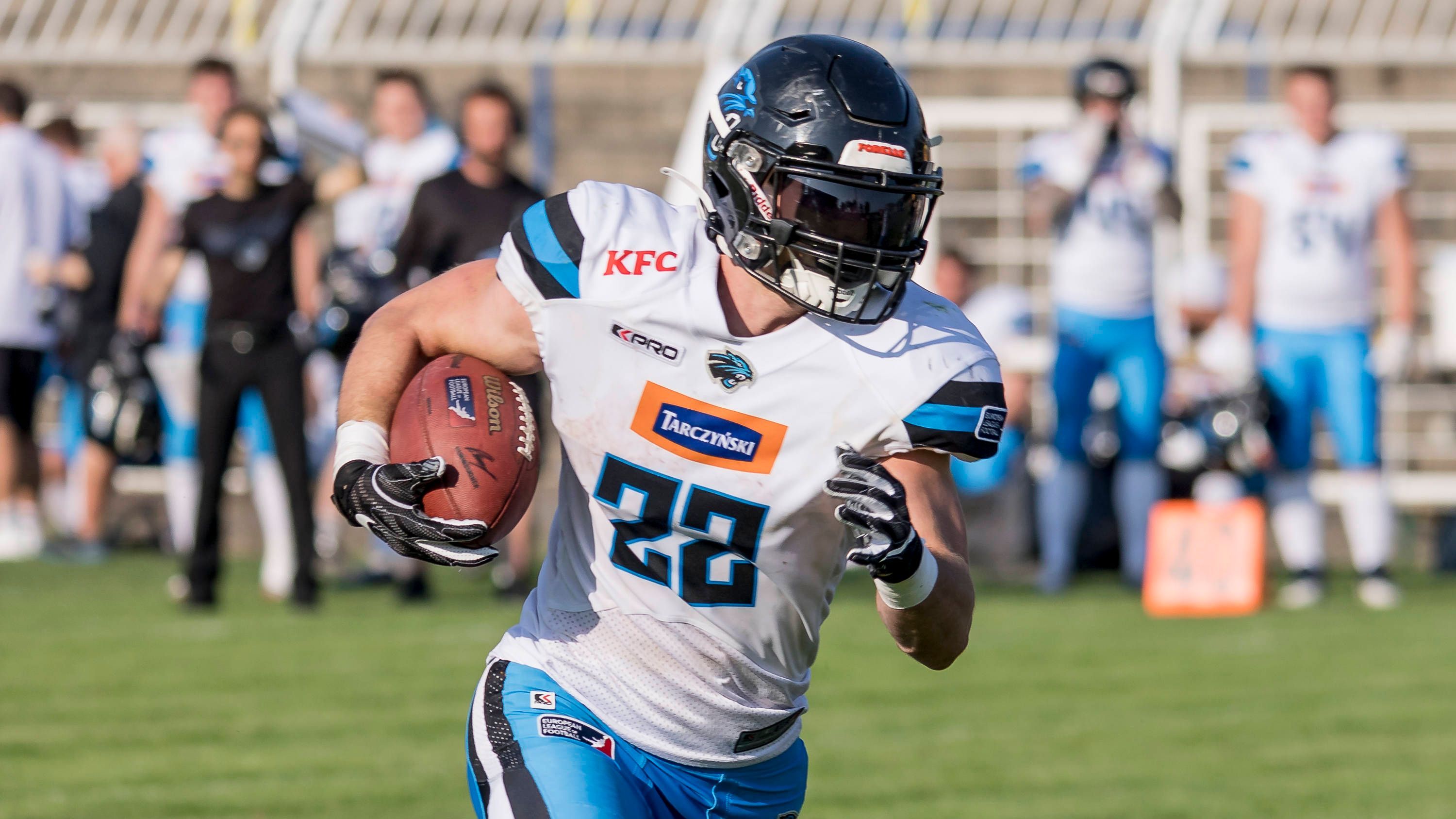 <strong>Rushing Yards</strong><br>1. Dawid Brzozowski, Panthers Wroclaw: 1116 Yards<br>2. Tomiwa Oyewo, Munich Ravens: 1102 Yards<br>3. Glen Toonga, Rhein Fire: 926 Yards<br>4. Tobias Bonatti, Raiders Tirol: 776 Yards<br>5. Florian Wegan, Vienna Vikings: 693 Yards