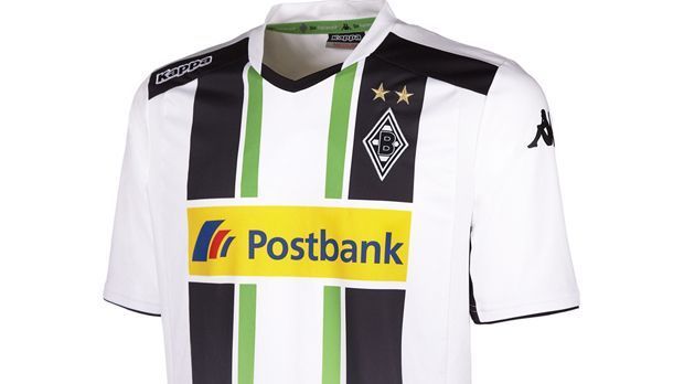 
                <strong> Borussia Mönchengladbach Heimtrikot</strong><br>
                Der neue Retro-Look der Borussia: weiß mit schwarzen Streifen oben und grünen in der Mitte. Neu ist der Ausrüster der Borussia: Kappa ersetzt ab der kommenden Saison den bisherigen Partner Lotto.
              
