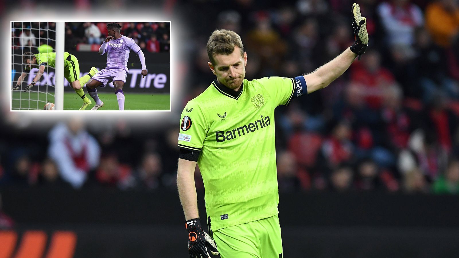 
                <strong>Mega-Bock: Hradecky mit Slapstick-Gegentor gegen Monaco</strong><br>
                Horrorstart für Bayer Leverkusen! Die Werkself kassiert in der Europa League gegen die AS Monaco früh ein Slapstick-Tor. Dabei blamiert sich Bayer-Keeper Lukas Hradecky.
              