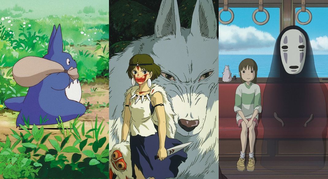 v.l.n.r. "Mein Nachbar Totoro", "Prinzessin Mononoke", "Chihiros Reise ins Zauberland"