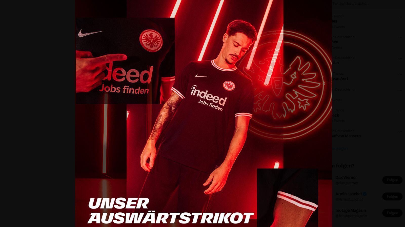 <strong>Eintracht Frankfurt</strong><br>
                Schwarz, schlichtes Design, dezente Farbakzente - so beschreibt Eintracht Frankfurt das Auswärtstrikot. Das Jersey ist in klassischem schwarz gehalten, an den Bündchen an Ärmel und Hals werden die beiden anderen Vereinsfarben Rot und Weiß repräsentiert.
