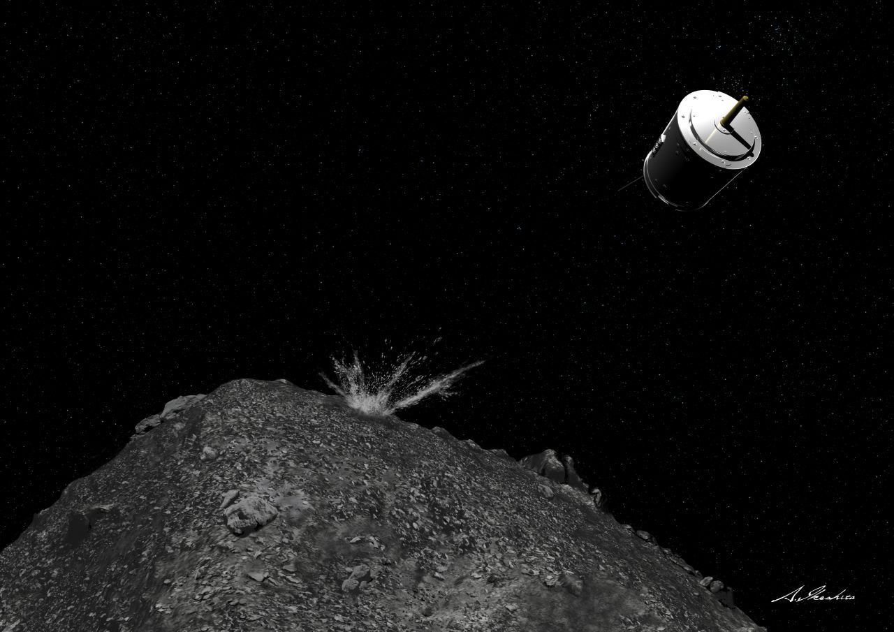 2019 schoss die Sonde ein 2,5 kg schweres Kupferprojektil auf den Asteroiden und legte so Asteroidenmaterial frei, das nicht von Weltraumstrahlung verwittert war. Später landete die Sonde im Einschussgraben und nahm eine Probe.