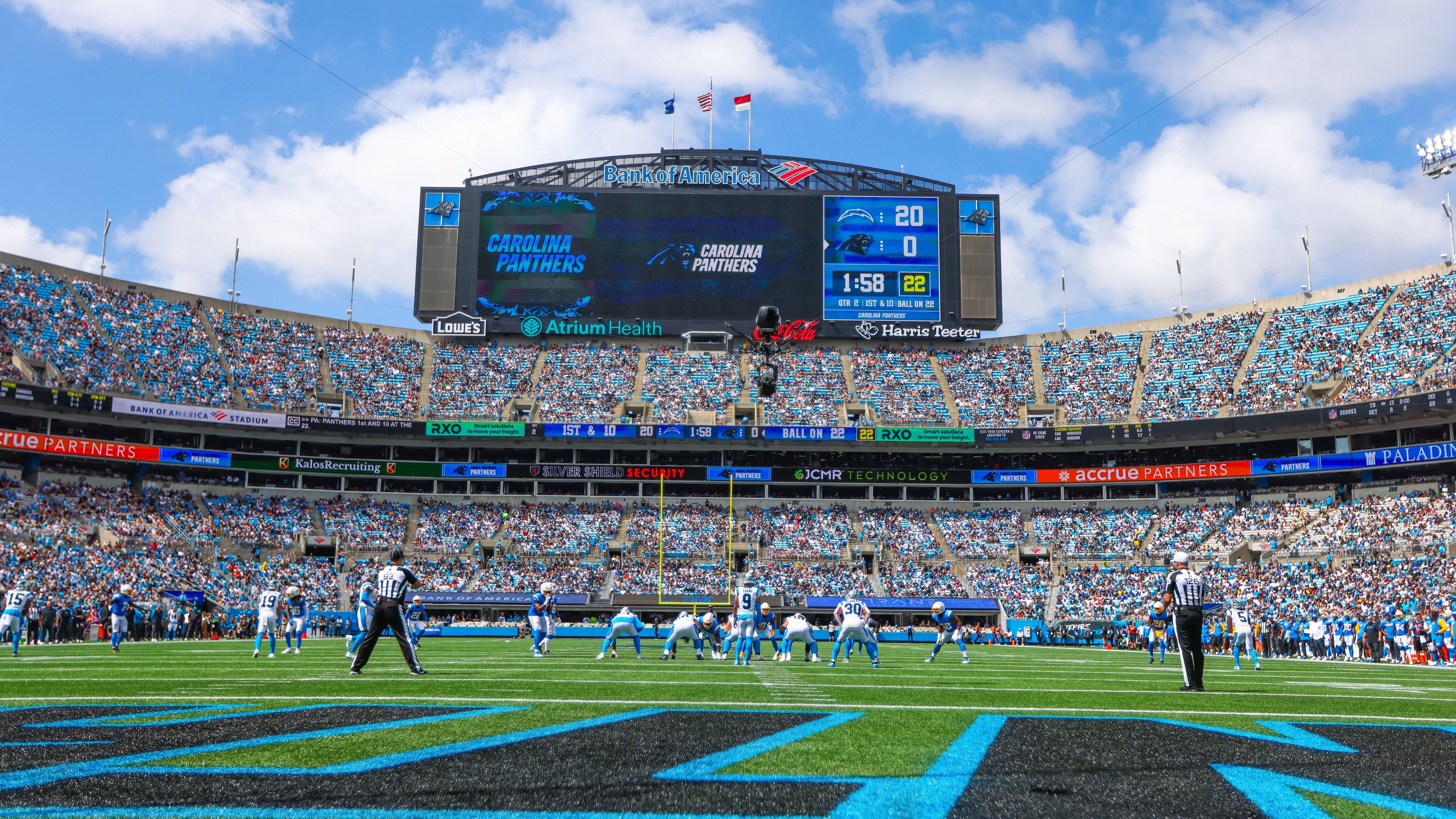 <strong>20. Platz: Carolina Panthers (Bank of Americas Stadium)</strong> <br>Vier Tickets: 461,80 Dollar<br> Zwei Bier: 20,98 Dollar<br> Zwei Softdrinks: 11,98 Dollar<br> Vier Hotdogs: 23,96 Dollar<br> Parken: 21,75 Dollar<br> <strong>Gesamtkosten: 540,47 Dollar</strong>