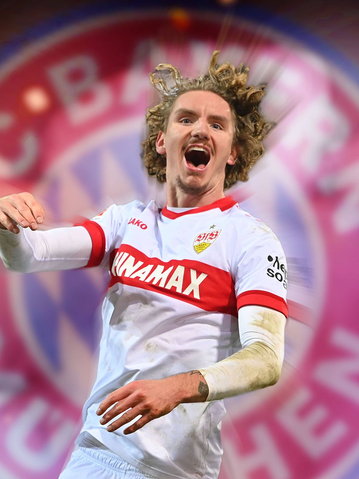 FOTOMONTAGE: Nick WOLTEMADE (VFB Stuttgart) wechselt angeblich zum FC Bayern Muenchen! ARCHIVFOTO. Jubel,Freude,Begeisterung, *** PHOTOMONTAGE Nick WOLTEMADE VFB Stuttgart allegedly moves to FC Bay...