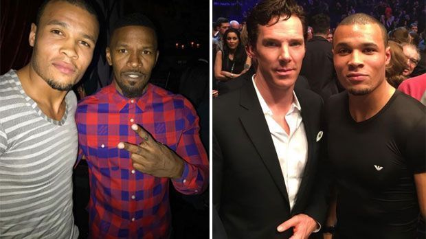 
                <strong>Das Glamour-Leben von Chris Eubank jr.</strong><br>
                In Miami lernte Eubank jr im Frühjahr Schauspieler Jamie Foxx (li.) kennen, Sherlock-Holmes-Darsteller Benedict Cumberbatch ist dagegen ein langjähriger Fan seines Landsmannes. 
              