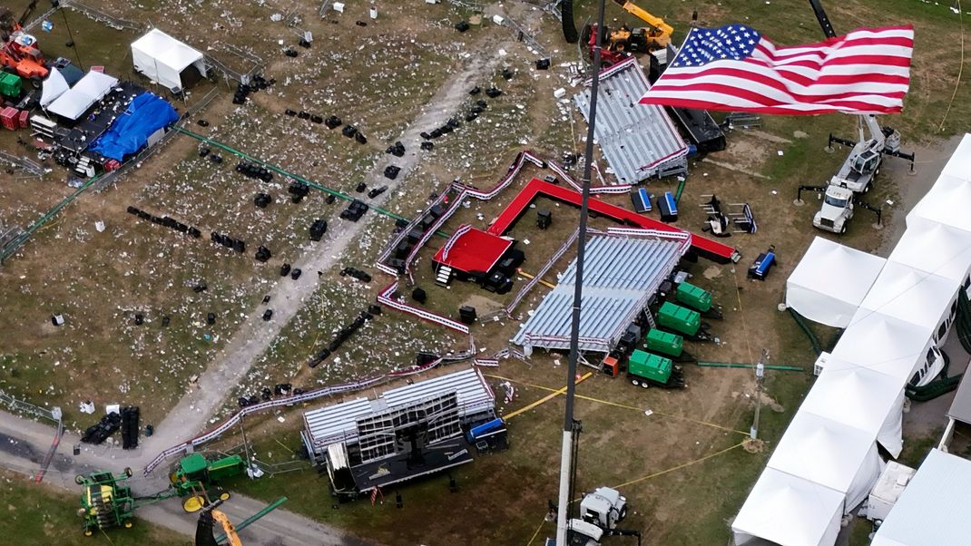 15. Juli 2024, USA, Butler: Die Luftaufnahme zeigt die Butler Farm Show, den Schauplatz der Wahlkampfveranstaltung, bei der Trump während seiner Rede am 13. Juli angeschossen wurde.