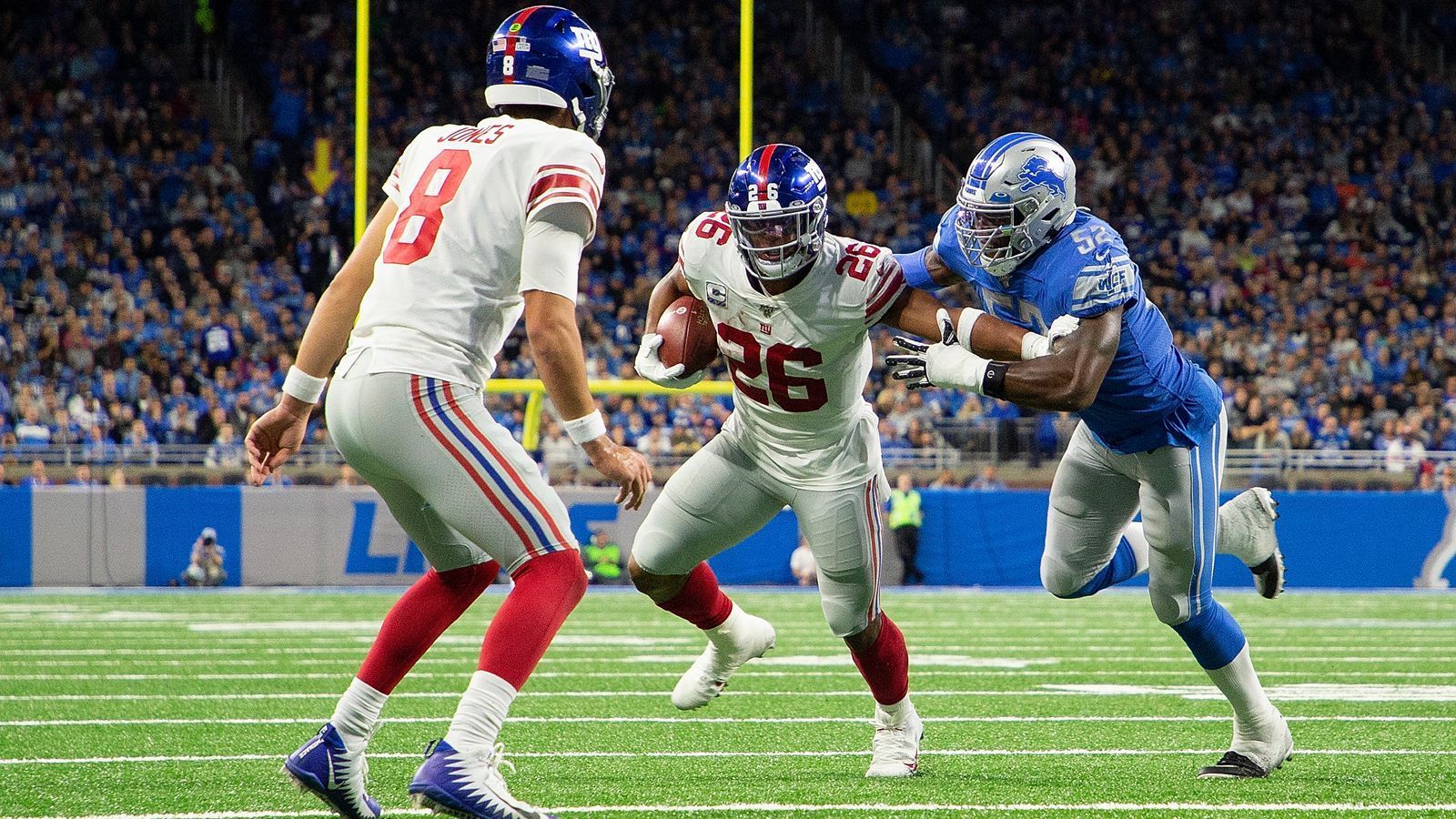 
                <strong>Platz 26: New York Giants</strong><br>
                Bilanz: 2-6Letzte Spiele: L,L,LDie Giants sichern sich von den New York Jets mit Leonard Williams einen weiteren Defensive Tackle. Die Probleme in der Offensive-Line oder auf der Linebacker-Position wird er nicht lösen können. Rookie Daniel Jones fährt in seinem ersten Jahr Achterbahn, zeigt hin und wieder sehr gute Aktionen, aber eben auch weniger gute. Saquon Barkley ist einer der besten Running Backs der Liga und wird noch lange in der NFL dominieren.
              