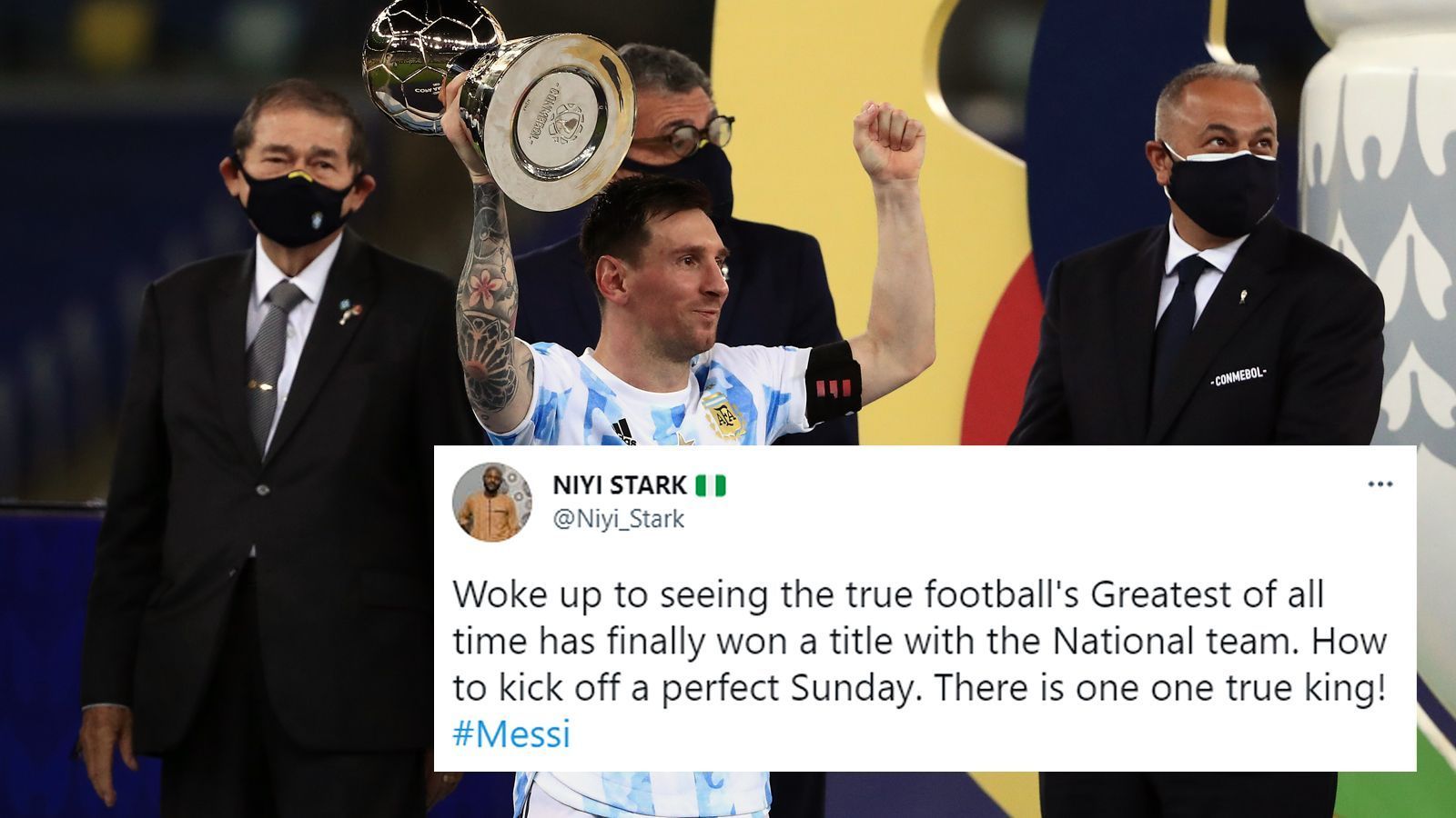 
                <strong>Ein wahrer König</strong><br>
                Auch in Nigeria hat Messi eine große Anhängerschaft, die dem 34-Jährigen den Titel bei der Copa America von ganzem Herzen gönnt. 
              