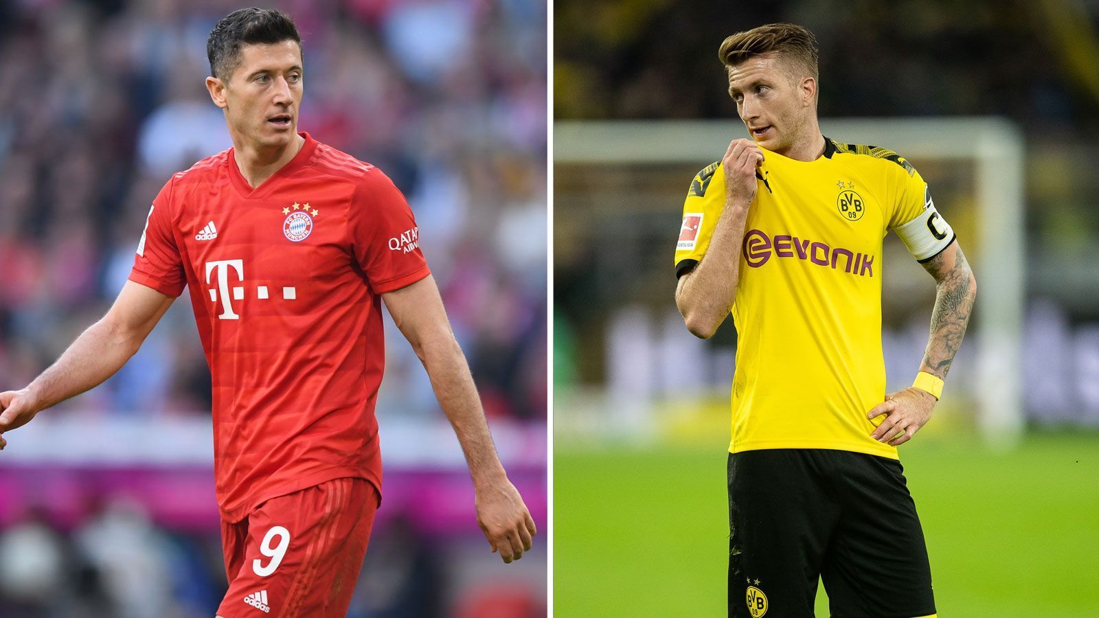 
                <strong>Angriff: Robert Lewandowski vs. Marco Reus</strong><br>
                Was wäre der FC Bayern in dieser Saison ohne Lewandowski (l.)? Das will sich wohl niemand ausmalen, der mit dem Rekordmeister fiebert. 21 Tore in 17 Pflichtspielen sind eine immens beeindruckende Zwischenbilanz. In der Liga traf der erneuten Vaterfreuden entgegensehende Pole in jeder Partie. Was hat der BVB dagegen zu bieten? Seinen genesenen Kapitän. Reus kann nach Sprunggelenksblessur wieder mitmischen. Aus verschiedenen Gründen verpasste der gebürtige Dortmunder zuletzt unter der Woche drei Spiele nacheinander - zweimal gegen Inter, einmal gegen Gladbach. Zumindest ausgeruht dürfte er sein, muss sich Lewandowski jedoch beugen, womit der Endstand lautet: 6:7 für den BVB.
              