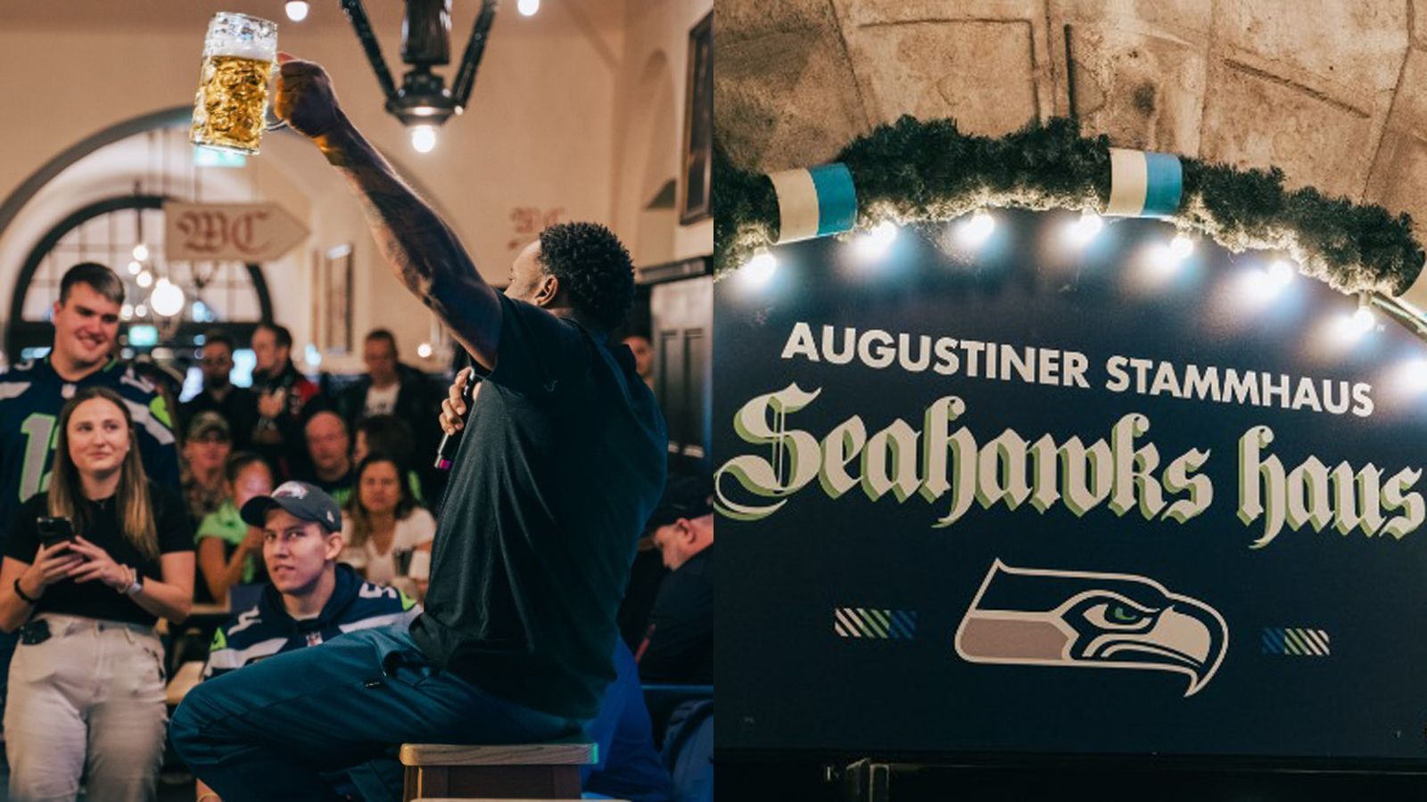 
                <strong>NFL-Pubs in München</strong><br>
                Etwas gemütlicher ging es hingegen in den NFL-Pubs zu. Zahlreiche beliebte Münchener Wirtshäuser verwandelten sich dazu in NFL-Gaststätten und wurden entweder mit den Logos der Bucs oder der Seahawks geschmückt. Neben einer Menge Bier und bayerischem Essen gab es dort manchmal auch Gastauftritte von Vertretern der beiden Klubs. Ebenso waren die Maskottchen häufig anzutreffen.  
              