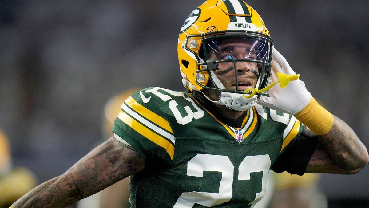 Syndication: USA TODAY Green Bay Packers cornerback Jaire Alexander (23) reacts after intercepting a pass during the first quarter of the wild card playoff game against the Dallas Cowboys Sunday, J...
